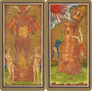 Golden Tarot by Race Point Devil and Tower cards