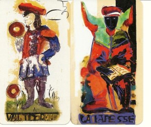 page of Coins and papesse from Tarot des Aux Arcs