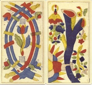 2 pip cards from Tarocchi di Besancon Miller