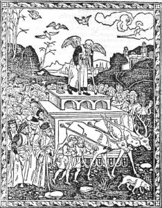 Old man on crutches with hour glass, Triumph of Time, 1499